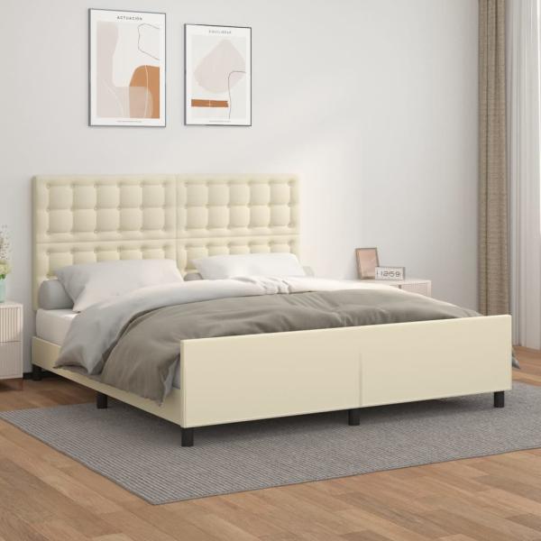 ARDEBO.de - Bettgestell mit Kopfteil Creme 180x200 cm Kunstleder