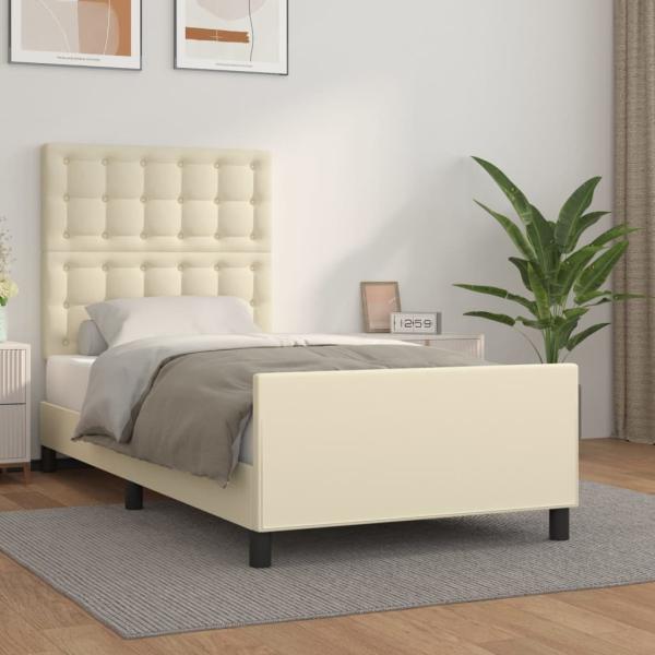 ARDEBO.de - Bettgestell mit Kopfteil Creme 90x200 cm Kunstleder