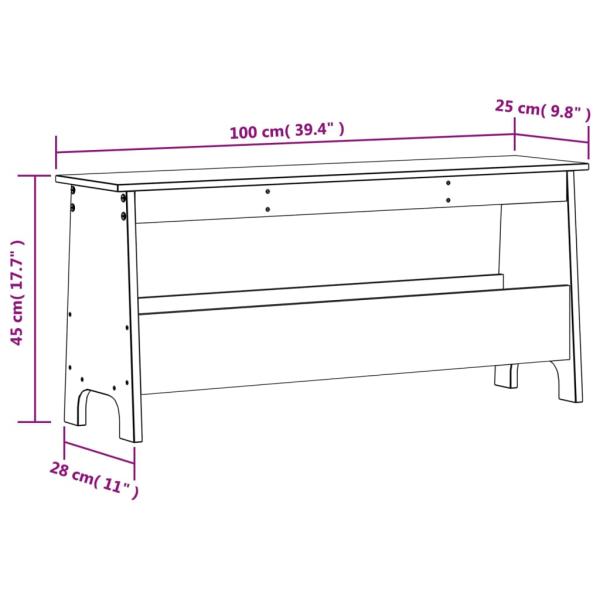 Flurbank Weiß 100x28x45 cm Massivholz Kiefer