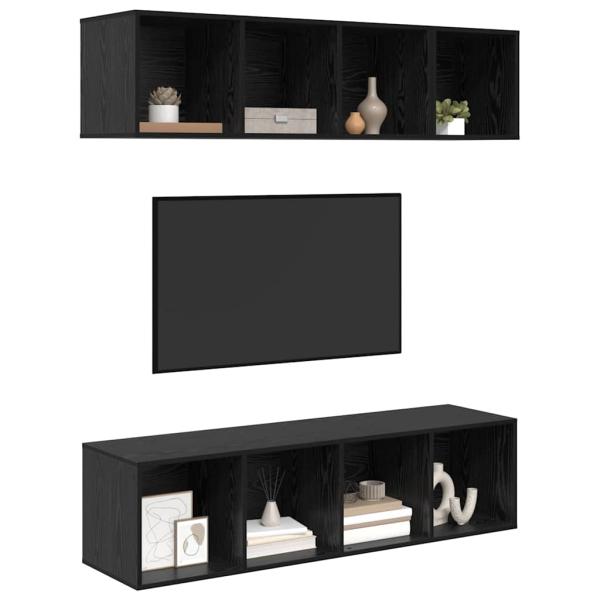 TV-Schrank Set mit Regal mit Speicher 3 pcs Schwarze Eiche Holzwerkstoff