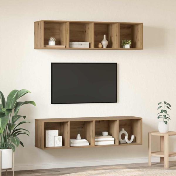 TV-Schrank Set mit Regal 3 pcs Eiche handwerklich Holzwerkstoff