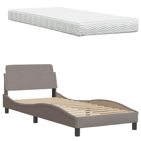 Bett mit Matratze "Hanko" Taupe 90x200 cm Stoff