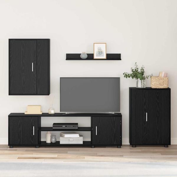 ARDEBO.de - 4-teilige TV-Schrank Set 4 pcs Schwarze Eiche Holzwerkstoff