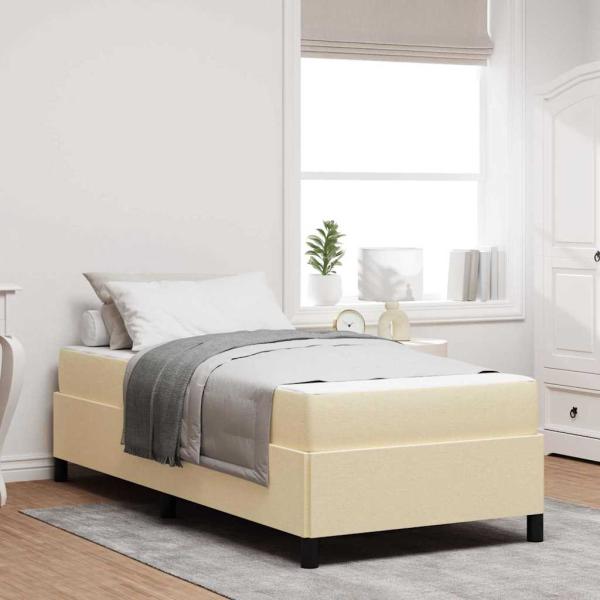 ARDEBO.de - Boxspringbett Creme, Schwarz 90 x 200 cm Stoff, Ingenieurholz