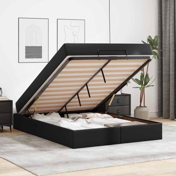 Bettgestell mit Matratze Schwarz 160 x 200 cm Kunstleder