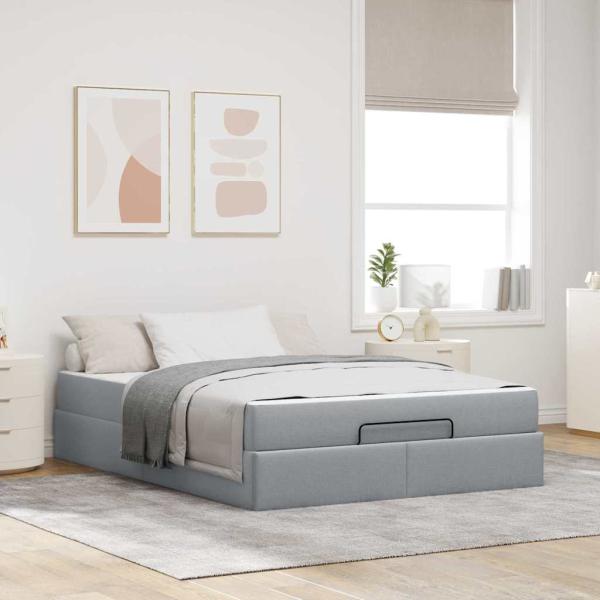 ARDEBO.de - Bettgestell Hellgrau 140 x 190 cm Stoff