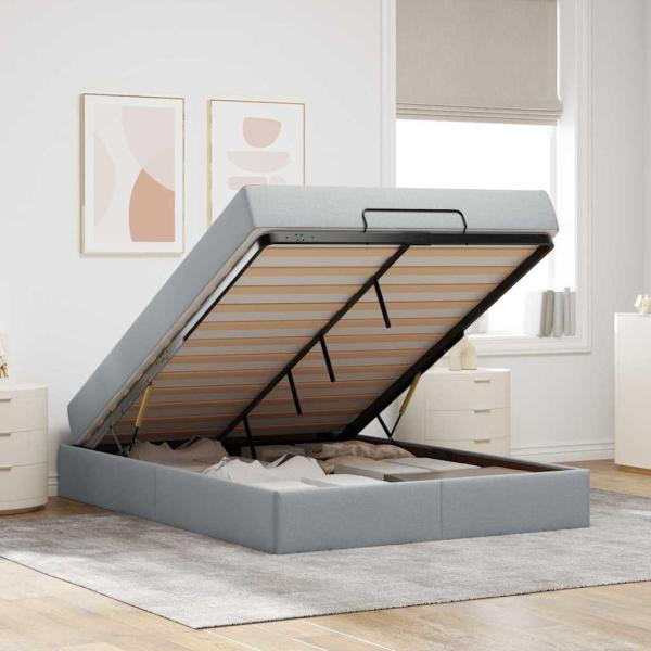 Bettgestell Hellgrau 140 x 190 cm Stoff