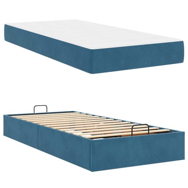 Bettgestell mit Speicher Blau 100 x 200 cm Samt
