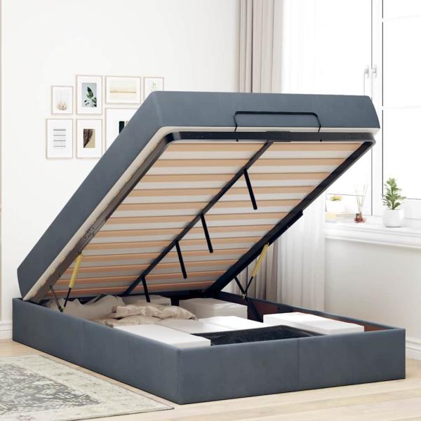 Bettgestell mit Speicher Dunkelgrau 120 x 190 cm Samt