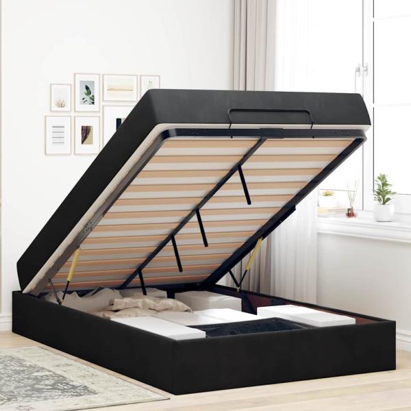 Bettgestell mit Speicher Schwarz 140 x 190 cm Samt