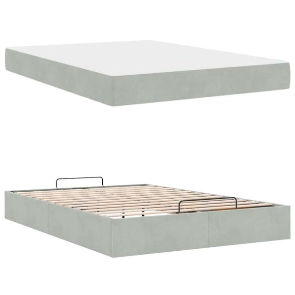Bettgestell mit Speicher Hellgrau 140 x 200 cm Samt