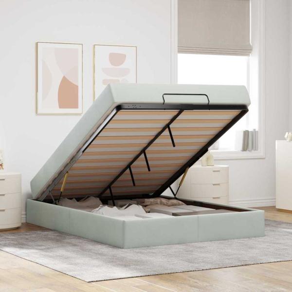 Bettgestell mit Speicher Hellgrau 140 x 200 cm Samt