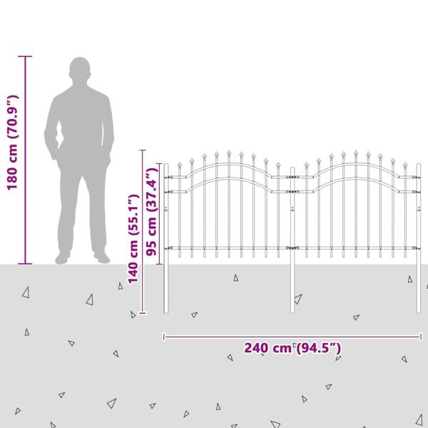 Gartenzaun Grau 140 cm Pulverbeschichteter Stahl