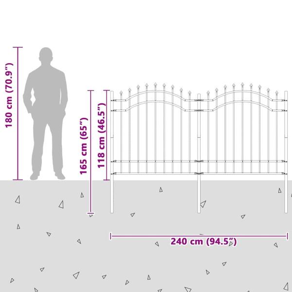 Gartenzaun Grau 165 cm Pulverbeschichteter Stahl