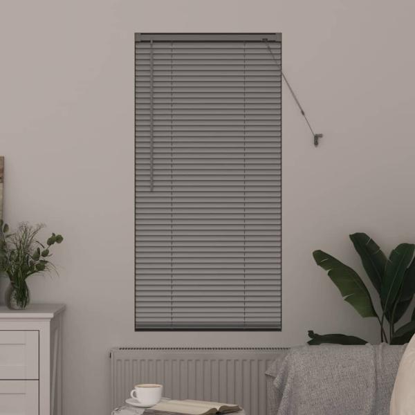 Fenster Jalousie mit Vorhängen Silber 80 x 130 cm Aluminium