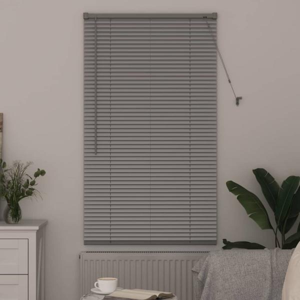Fenster Jalousie mit Vorhängen Silber 80 x 130 cm Aluminium