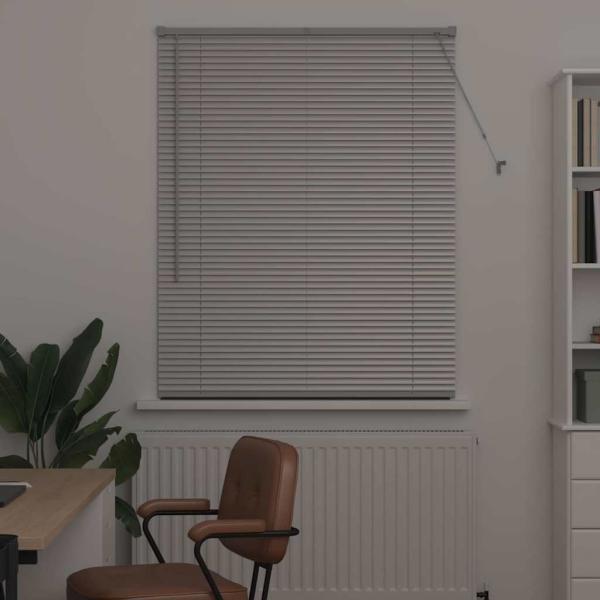 Fenster Jalousie mit Vorhängen Silber 105 x 130 cm Aluminium
