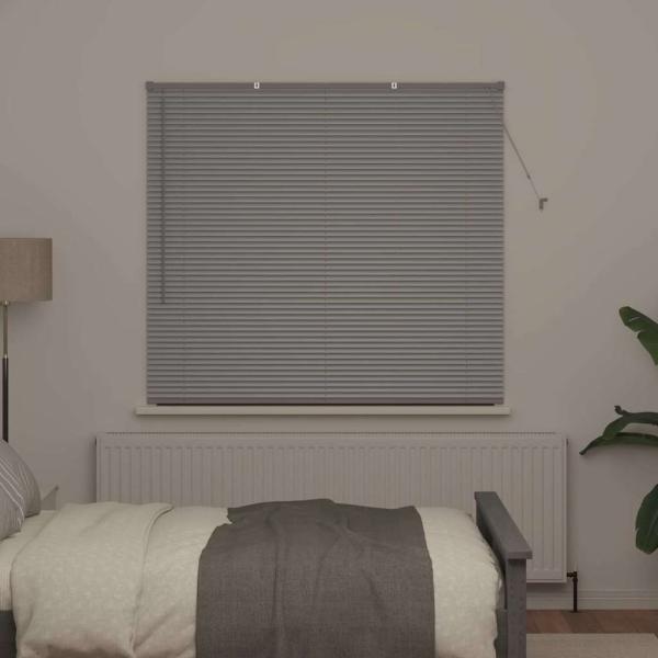 Fenster Jalousie mit Vorhängen Silber 80 x 130 cm Aluminium