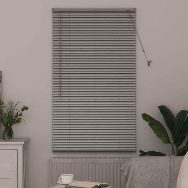 Fenster Jalousie mit Vorhängen Silber 80 x 130 cm Aluminium