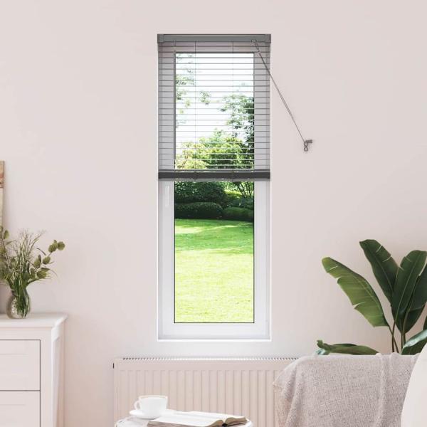 ARDEBO.de - Fenster Jalousie mit Vorhängen Sonstiges Dunkelgrau 80 x 130 cm Aluminium