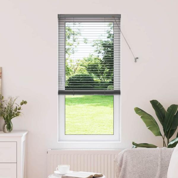 ARDEBO.de - Fenster Jalousie mit Vorhängen Sonstiges Dunkelgrau 80 x 130 cm Aluminium