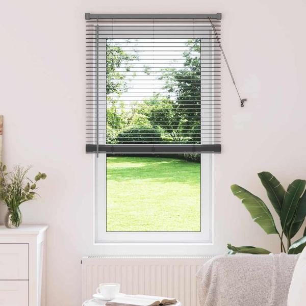 ARDEBO.de - Fenster Jalousie mit Vorhängen Sonstiges Dunkelgrau 80 x 130 cm Aluminium