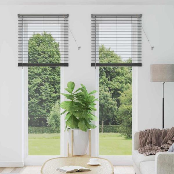ARDEBO.de - Fenster Jalousie mit Vorhängen Sonstiges Dunkelgrau 80 x 220 cm Aluminium