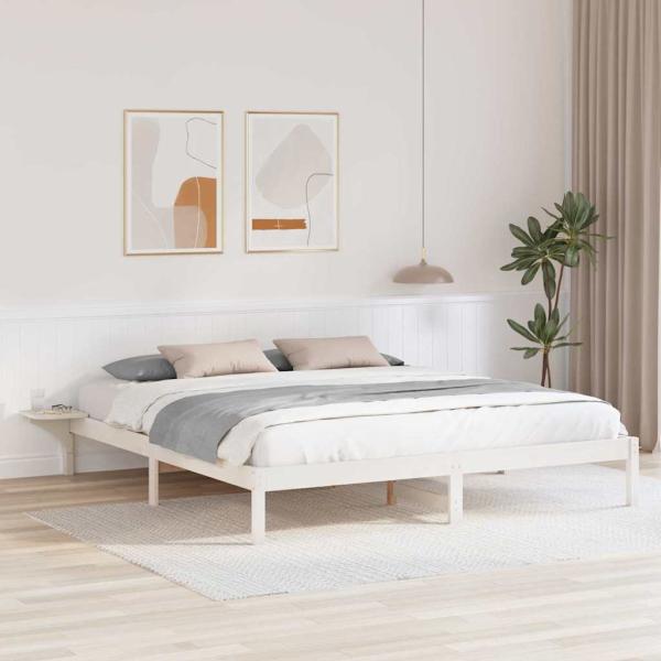 ARDEBO.de - Bettgestell mit Nachttischen Weiß 200 x 200 cm Weiß