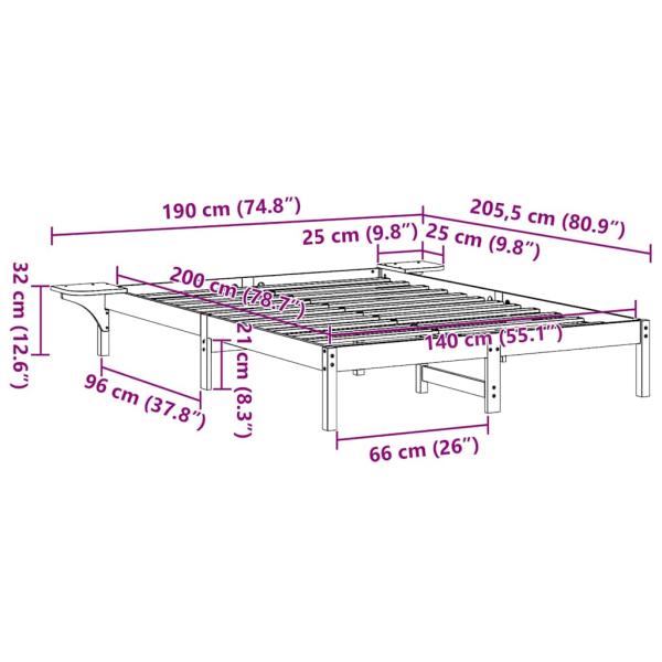 Bettgestell mit Nachttischen Braun 140 x 200 cm Wachsbrown