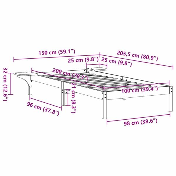 Bettgestell mit Nachttischen Braun 100 x 200 cm Wachsbrown