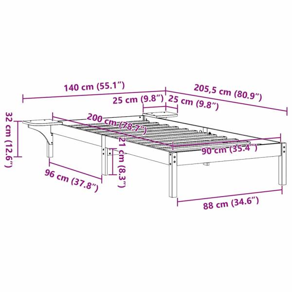 Bettgestell mit Nachttischen Braun 90 x 200 cm Wachsbrown