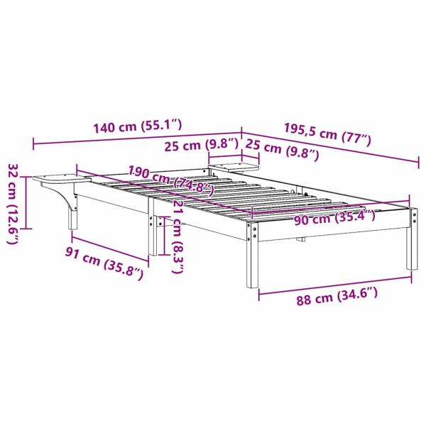 Bettgestell mit Nachttischen Braun 90 x 190 cm Wachsbrown