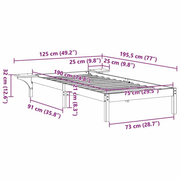 Bettgestell mit Nachttischen Braun 75 x 190 cm Wachsbrown