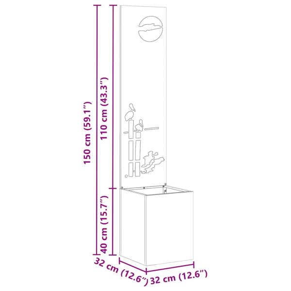 Blumentopf mit dekorativem Paneel Weiß 32 x 140 cm
