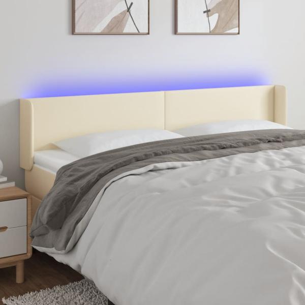 ARDEBO.de - LED Kopfteil Creme 183x16x78/88 cm Kunstleder