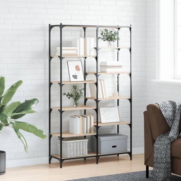 ARDEBO.de - Bücherregal Sonoma Eiche 100x32x170 cm Holzwerkstoff und Eisen
