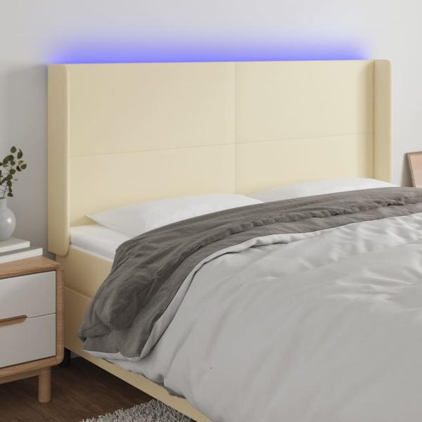 ARDEBO.de - LED Kopfteil Creme 183x16x118/128 cm Kunstleder