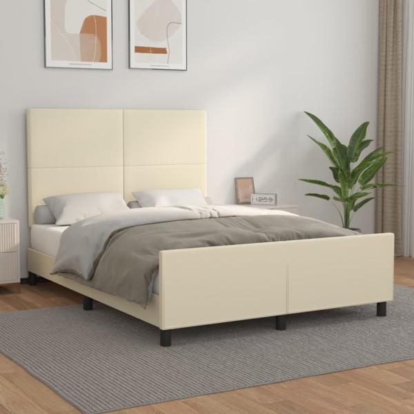 ARDEBO.de - Bettgestell mit Kopfteil Creme 140x200 cm Kunstleder