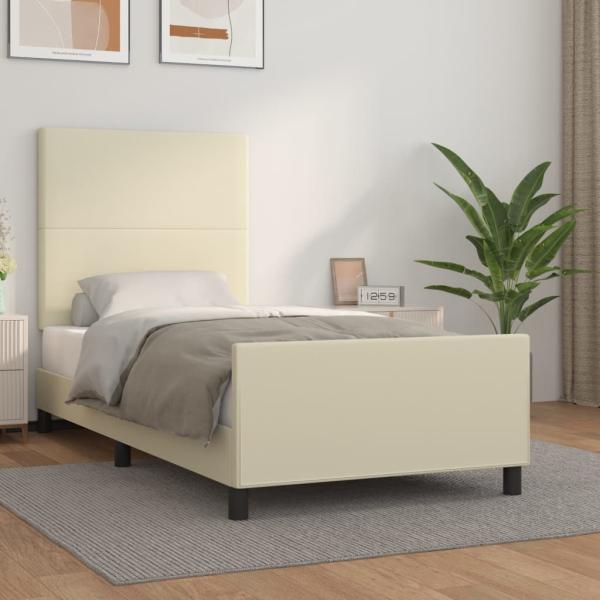 ARDEBO.de - Bettgestell mit Kopfteil Creme 90x190 cm Kunstleder