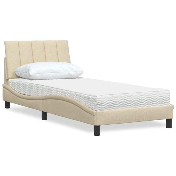 ARDEBO.de - Bett mit Matratze "Hanko" Creme 90x190 cm Stoff