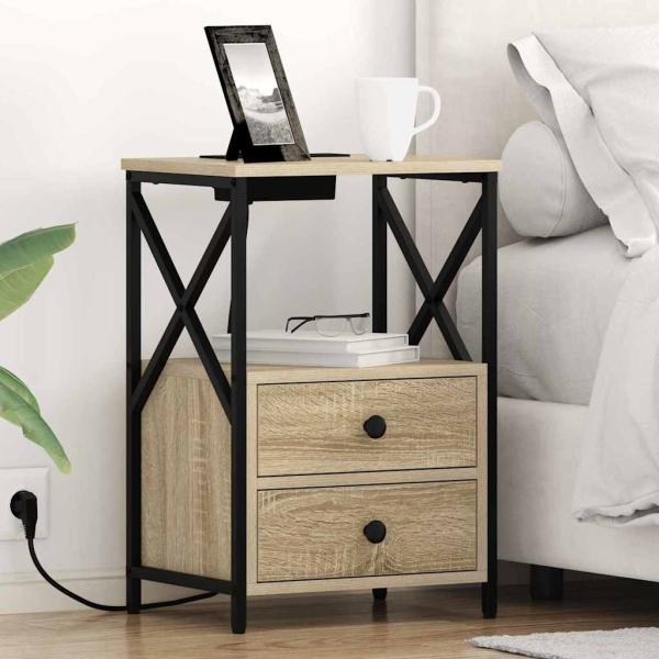 ARDEBO.de - Nachttisch mit Ladestation 2 pcs Sonoma Eiche Holzwerkstoff