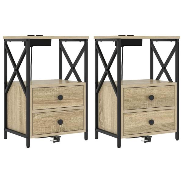 Nachttisch mit Ladestation 2 pcs Sonoma Eiche Holzwerkstoff