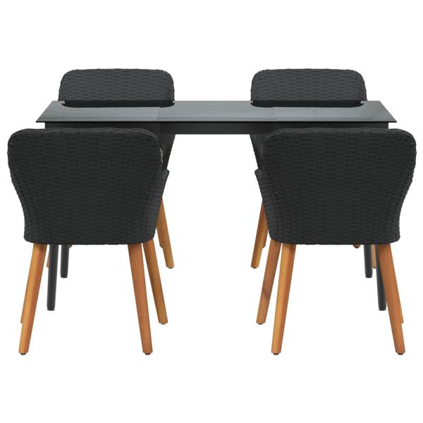 5-teilige Garten Essgruppe Schwarzes Poly Rattan