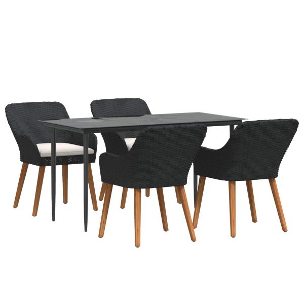 5-teilige Garten Essgruppe Schwarzes Poly Rattan