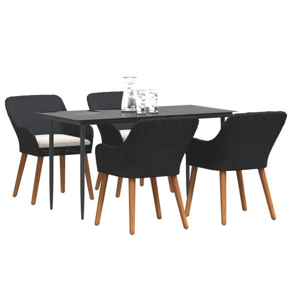 5-teilige Garten Essgruppe Schwarzes Poly Rattan