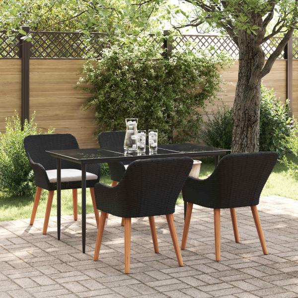 5-teilige Garten Essgruppe Schwarzes Poly Rattan