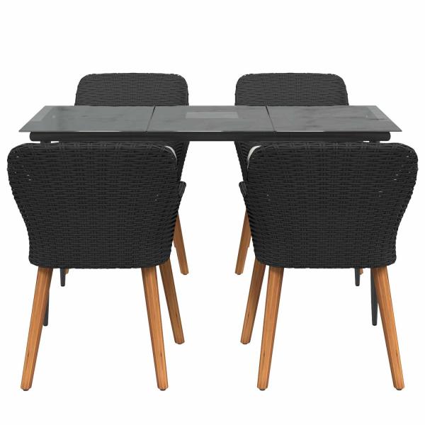 5-teilige Garten Essgruppe Schwarzes Poly Rattan