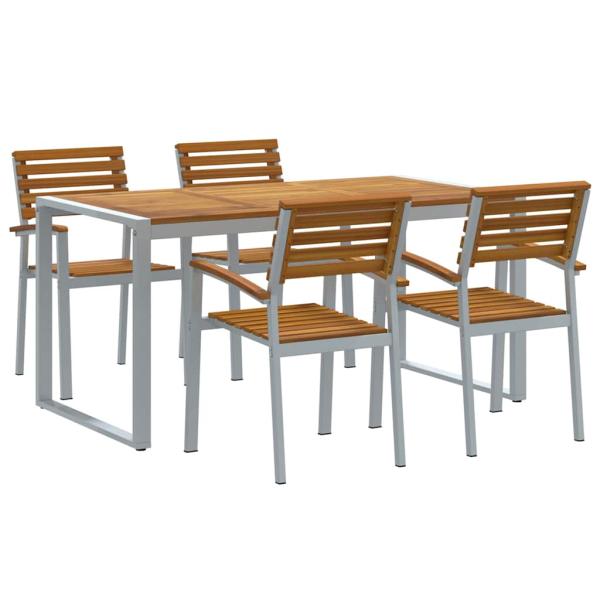 5-teilige Garten Essgruppe aus massivem Akazienholz und Metall