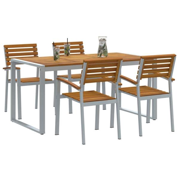 5-teilige Garten Essgruppe aus massivem Akazienholz und Metall