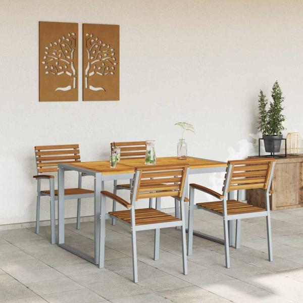 5-teilige Garten Essgruppe aus massivem Akazienholz und Metall